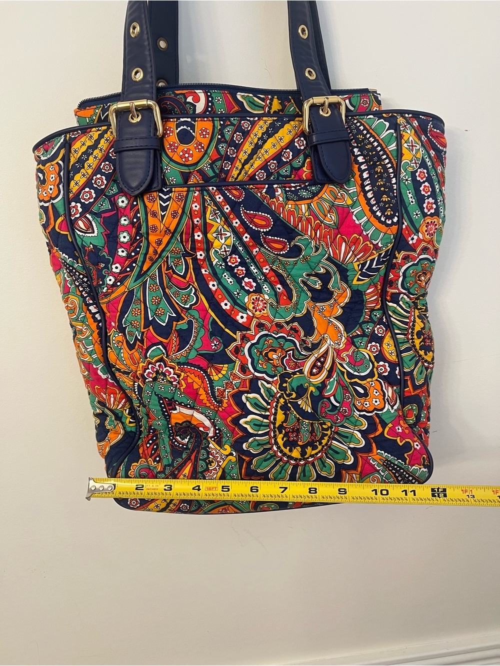 Colorful Paisley Tote Bag with Navy Trim New w out Tag - Picture 5 of 10